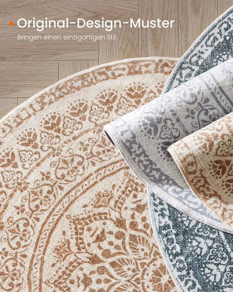 Rootz Round Boho Style Carpet - Cappuccino Beige - Polyester Felt TPR - Lightweight - 120cm Diameter - 1.6kg - Indoor Outdoor Rug