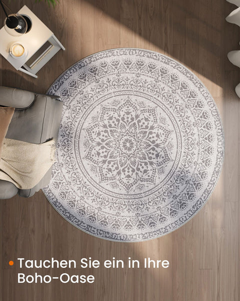 Rootz Dove Gray Boho Style Round Carpet - Circular Rug - Area Rug - Polyester/Felt/TPR - 160cm Diameter - Lightweight 2.8kg