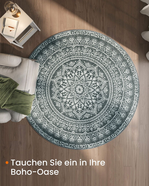 Rootz Round Carpet - Boho Rug - Anthracite Gray - Polyester Felt TPR - 160cm Diameter - Lightweight - 2.8kg