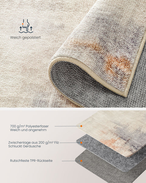 Rootz Carpet - Machine Washable Rug -  Brown Area Mat - Easy Maintenance - 92cm x 153cm