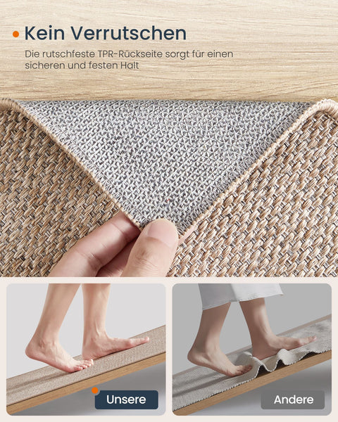 Rootz Camel Brown Jute Look Rug - Area Rug - Indoor Rug - 580g/m2 Polyester - 200g/m2 Felt - 650g/m2 TPR - 80cm x 150cm