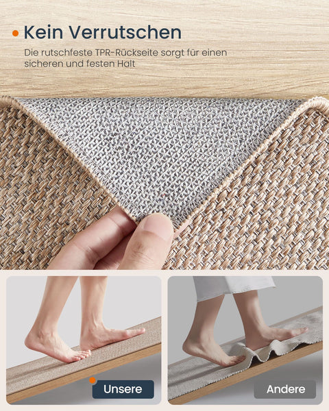 Rootz Runner Rug - 80 x 300 cm - Machine Washable - Camel Brown - Polyester Material - Felt Backing - TPR - 3.4kg