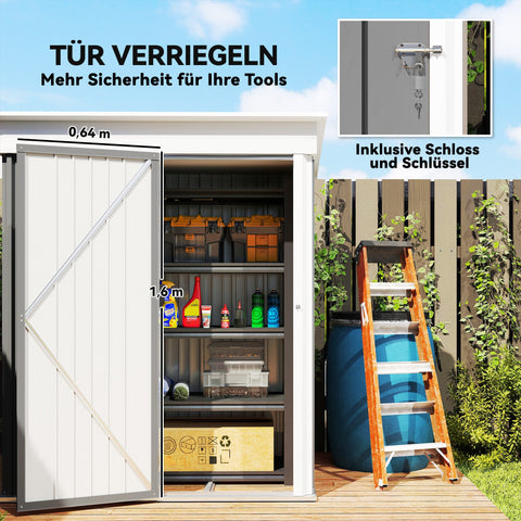 Rootz Garden Shed - Outdoor Storage Shelter - Tool House - Weatherproof - Lockable & Adjustable Shelves - Grey - 161x95x163/181cm