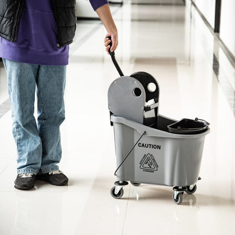 Rootz Industrial Cleaning Cart - Janitorial Cart - Mop Bucket - 36L Capacity - Water Separator - Non-Marking Wheels - Plastic and Metal - 54cm x 41.5cm x 91.5cm