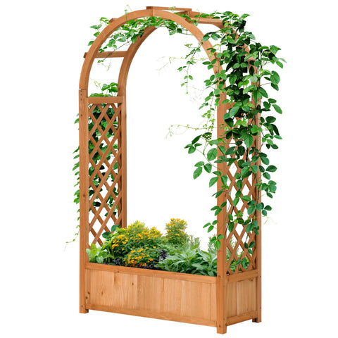 Rootz Planter on Legs with Grids & Arch - Garden Planter - Wooden Plant Stand - Rustic Charm - 83 x 36 x 152 cm