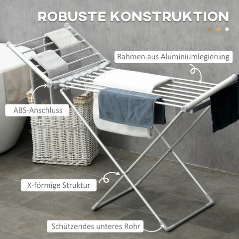 Rootz Heated Electric Laundry Rack - Drying Rack - Foldable Clothes Rack - Saves Drying Time - 144l x 53b x 91h cm