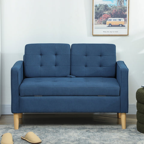 Rootz Two-Seater Sofa - Loveseat - Couch - Storage Bench - Space-Saving, Soft Velvet Comfort - 117x62x78cm - Blue