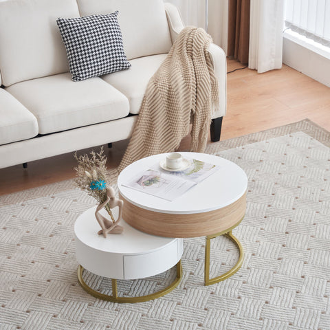 Rootz Gold-Plated Nesting Table Set - Height-Adjustable Coffee Table - Versatile Side Table - Stylish Storage - 70x70x42/56.5cm + 60x60x24cm