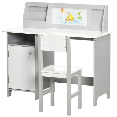 Rootz Children's Desk Set - Kid's Learning Desk - Study Furniture - Promotes Good Habits - 90x45x85cm, Grey and White