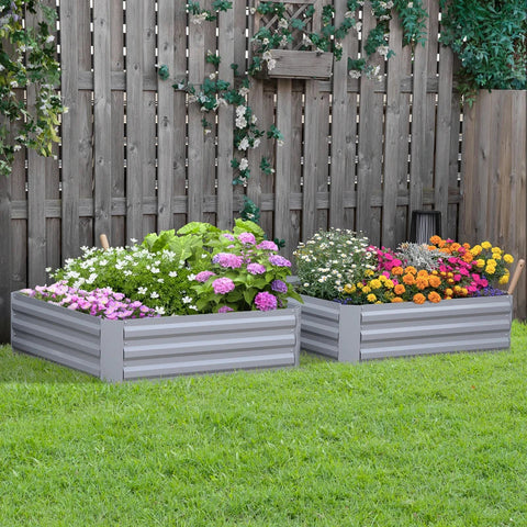 Rootz Planter Box - Set of 2 - Open Bottom Flower Box - Steel Frame - Gray - 2 x 100 x 100 x 30 cm