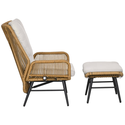 Rootz Polyrattan Garden Chair and Stool Set - Outdoor Furniture - Patio Seating - Adjustable Backrest - Weatherproof - Non-Slip Feet - 67W x 83D x 94H cm (Chair), 57W x 45D x 42H cm (Stool)