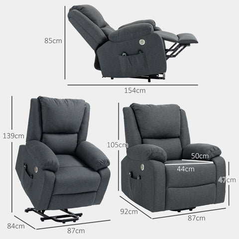 Rootz Upheaval Electrically Massage Chair - Recliner - Heated Armchair - USB Charging - 87 x 92 x 105 cm - Grey