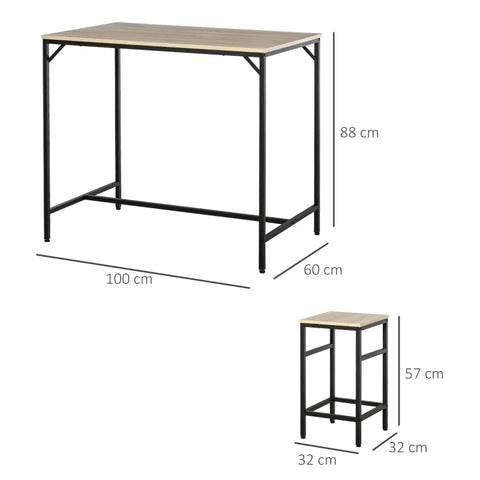 Rootz 5 Piece Bar Table Set - Dining Set - Kitchen Furniture - Space-Saving Design - Robust Construction - Enhanced Stability - 100L x 60W x 88H cm (Table), 32W x 32D x 57H cm (Stool)