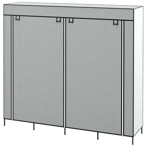 Rootz Wardrobe - Fabric Cabinet - Doors - 2 Clothes Rails - 10 Compartments - Vilesstoff - Steel - Gray - 166L x 42.5W x 169.5H cm