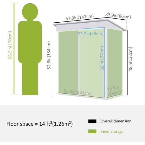 Rootz Garden Shed - Tool Shed - Garbage Shelter - Lockable Doors - Durable Steel - 147L x 86W x 134H cm - Black and White