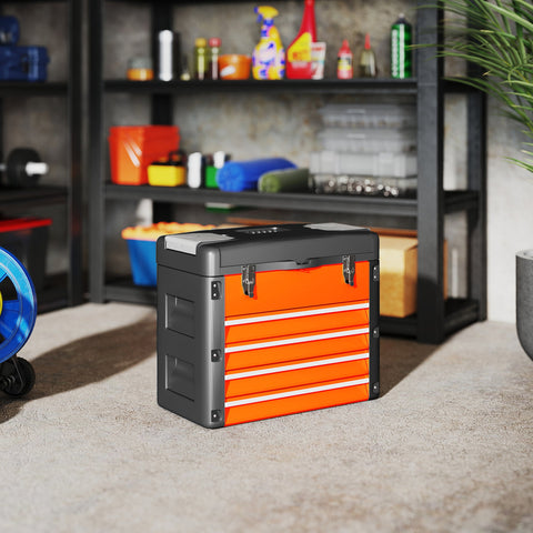 Rootz Tool Box 4-Drawer Set - Mini Box - Storage Organizer - Scratch-Resistant Steel - 49.7cm x 25.3cm x 40.7cm