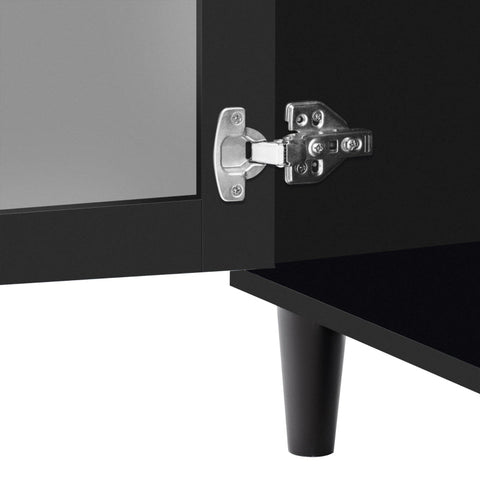 Rootz Black Mirrored Sideboard - Buffet Cabinet - Storage Unit - Crystal Handles - 147.5cm x 40cm x 102cm