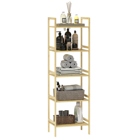Rootz Bamboo Bathroom Shelf - Storage Shelf - Adjustable Shelves - Water-Repellent Bamboo - 43.5 x 31.5 x 142 cm