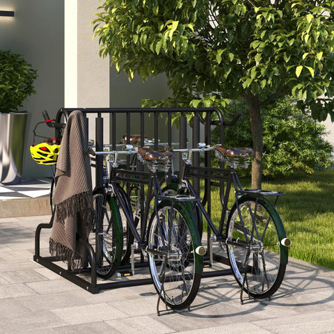 Rootz Bicycle Stand - 4 Bicycles - Weather Resistant - Additional Holder - Steel - Black - 90 x 80 x 80 cm