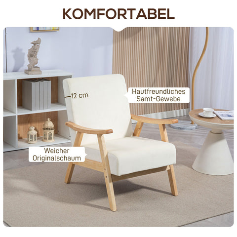 Rootz Upholstery Chair - Lounge Chair - Armchair - Luxurious Comfort with Foam Padding - White - 65cm x 80cm x 83cm