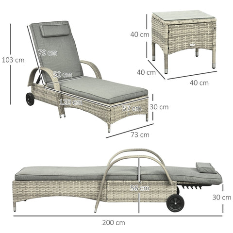 Rootz 3-delige set ligstoel - tuinligstoel - tuinmeubilair - weerbestendig - verstelbaar comfort - gemakkelijke mobiliteit - ligstoel: 200 cm x 73 cm x (30-103) cm, tafel: 40 cm x 40 cm x 40 cm