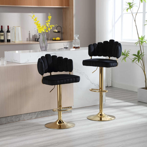 Rootz Adjustable Bar Stools - Retro Seating - Velvet Chairs - Ergonomic Comfort - 48cm x 45.5cm x 92-114cm