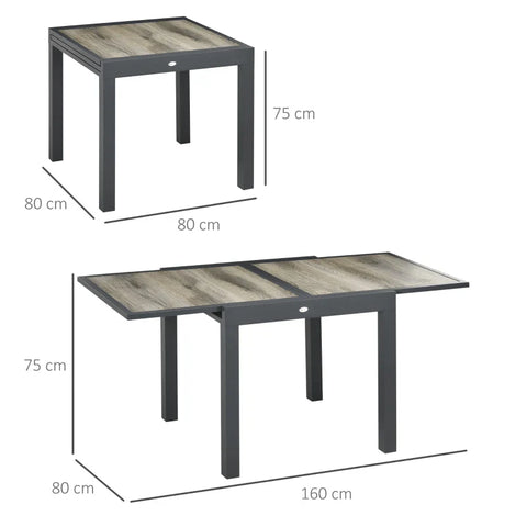 Rootz Uitschuifbare Tuintafel - Buiteneettafel - Gemakkelijk schoon te maken - Aluminium frame - Houtlook - Beige - 160 x 80 x 75 cm