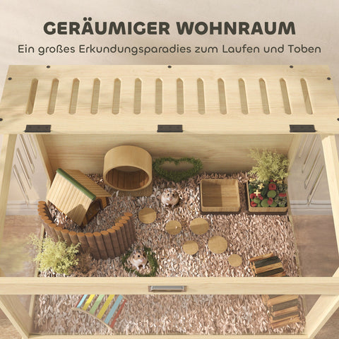 Rootz 2 Floor Hamster Cage - Rodent Enclosure - Small Animal Habitat - Foldable Lid - Brown - 83.2cm x 50cm x 103cm