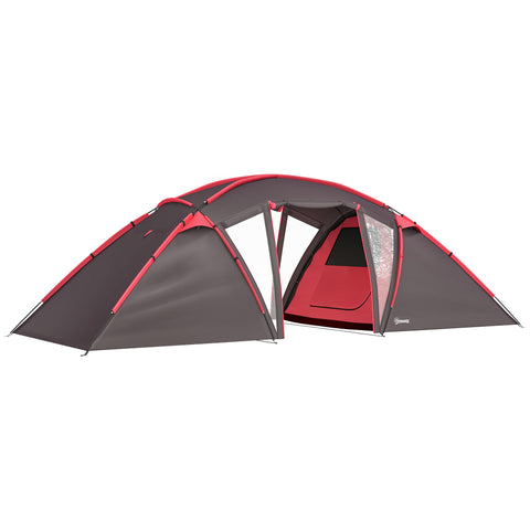Rootz Tunnel Tent - Camping Tent - 4-6 Person Shelter - Water-Resistant - 6.15m x 2.35m x 1.95m - Grey and Red