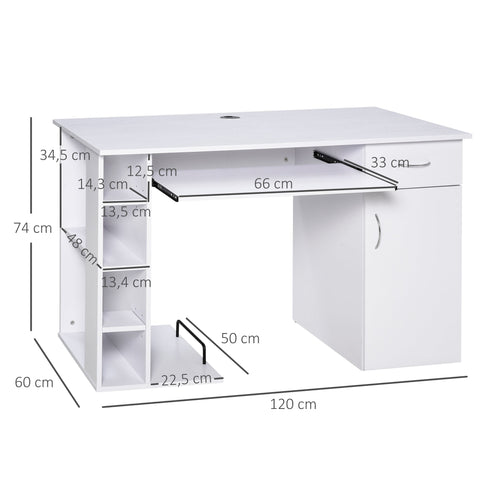 Rootz Computer Table - Office Desk - Multimedia Workspace - Ample Storage - 120 x 60 x 74 cm, White MDF