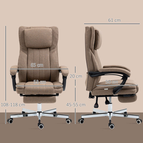 Rootz Office Chair - Executive Chair - Ergonomic Chair - Massage Function - Tilting & Footrest - Linen Look - 65cm x 61cm x 118cm - Brown