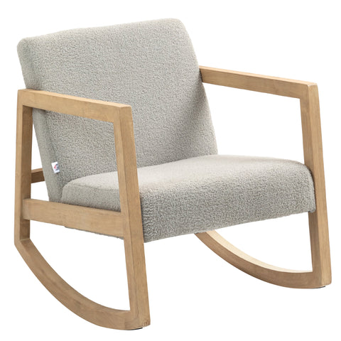 Rootz Rocking Chair - Still Chair - Wool Bouclé Fabric Seats - Relaxation Comfort - Solid Rubber Wood Legs - 60cm x 81cm x 71cm