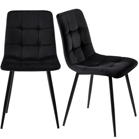 Rootz Set of 4 Black Dining Chairs - Velvet Look - Padded Comfort - Ergonomic Design - 44L x 46W x 86H cm - Metal Frame - Easy Assembly