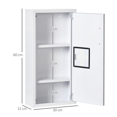Rootz Kleankin Medicine Cabinet - First Aid Cabinet - Medical Storage - Secure Magnetic Closure - Efficient Organization - Quick Identification - 30L x 12W x 60H cm - Cold Rolled Steel