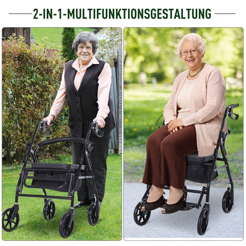 Rootz Rollator with Chair - Foldable Walker - Mobility Aid - Adjustable Height - 57.5cm x 87cm x 82-90cm