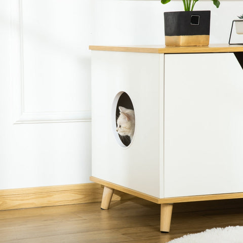 Rootz Cat Cabinet - Cat Litter Box - Bedside Table - Multi-functional Design - Durable Construction - Easy Access - 100cm x 55cm x 60cm - Chipboard and Pine Wood