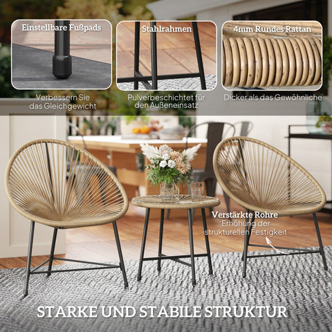 Rootz 3-Part Garden Furniture Set - Outdoor Seating - Balcony Chairs - Durable Steel Frame - 72x68x81cm & Table Ø45x46cm