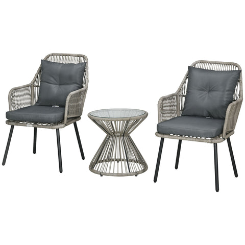 Rootz 3 Piece Wicker Garden Set - Patio Furniture - Outdoor Bistro Set - Cushioned Comfort - Chairs 57x68x88cm, Table Ø48x45cm
