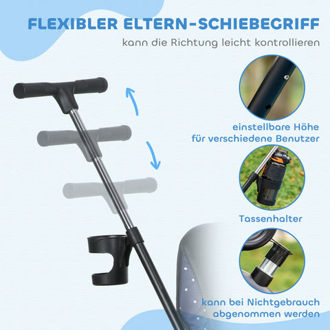 Rootz 6-in-1 Tricycle - Children's Trolley - Kids Bike - Safety Harness - 105cm x 47cm x 98cm