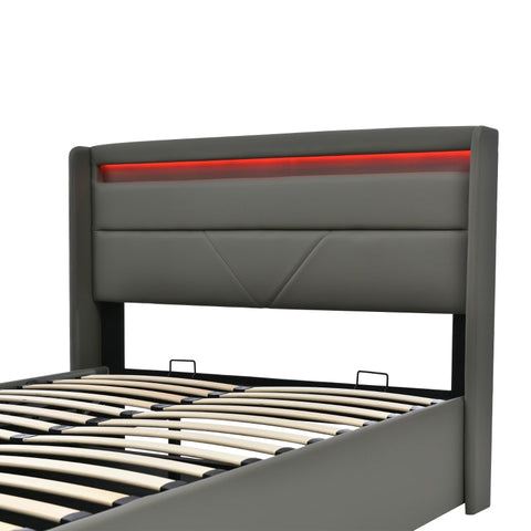 Rootz Double Bed with Hydraulic Storage - Bed Frame - Platform Bed - LED Lighting - Elegant & Practical - 202x146x107.5 cm