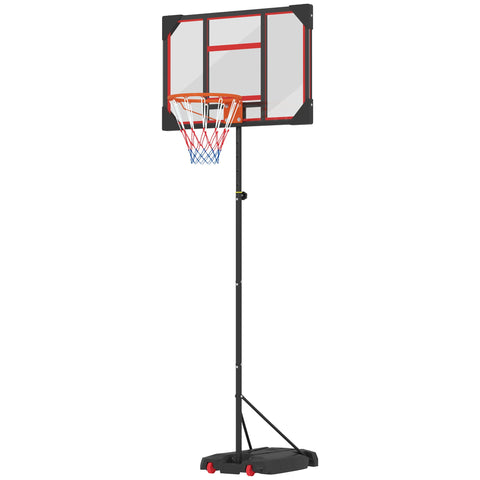 Rootz Children's Basketball Basket - Outdoor Basket - Adjustable Hoop - Height 210-260 cm, Mobile with Wheels, Red - 82cm x 2cm x 53cm