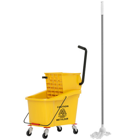 Rootz 36L Wheeled Cleaning Bucket - Mop Trolley - Mop Caddy - Quick Wring Efficiency - 55cm x 37cm x 65cm