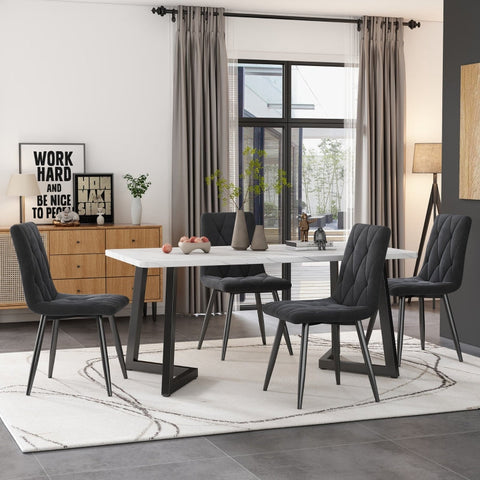 Rootz 4 Piece Set Gray Velvet Dining Chairs - Elegant Seating - Comfortable Chairs - Sturdy Black Metal Legs - 45L x 40W x 86H cm