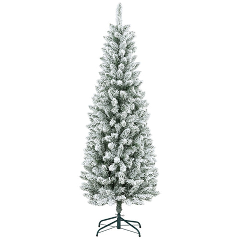 Rootz Snow Flocked Christmas Tree - Artificial Tree - Slim Fir - Flame Retardant - Steel Base - Ø65cm x 180cmHeight