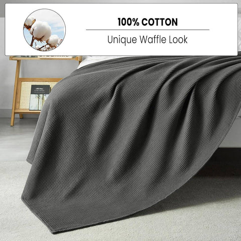 Rootz Residential Blanket - Daily Ceiling - Cotton Throw - Breathable & Light - Grey Waffle Optics - 150 x 200 cm