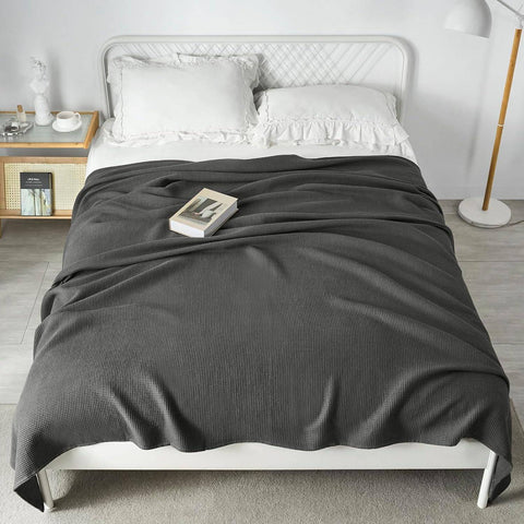 Rootz Residential Blanket - Daily Ceiling - Cotton Throw - Breathable & Light - Grey Waffle Optics - 150 x 200 cm