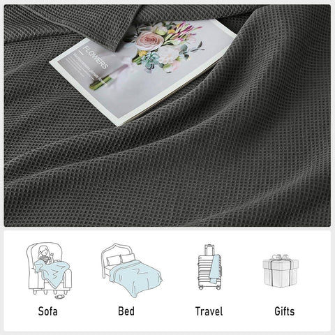 Rootz Residential Blanket - Daily Ceiling - Cotton Throw - Breathable & Light - Grey Waffle Optics - 150 x 200 cm