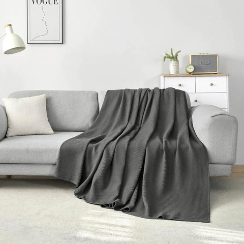 Rootz Residential Blanket - Daily Ceiling - Cotton Throw - Breathable & Light - Grey Waffle Optics - 150 x 200 cm