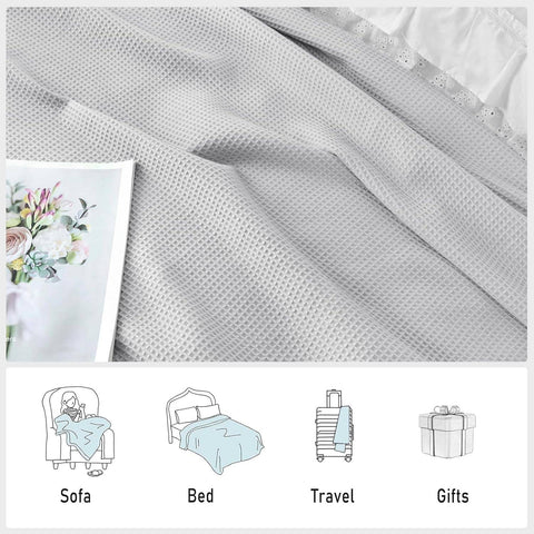 Rootz Daily Blanket - Waffle Optics - Cotton Throw - Breathable & Light - 170 x 210 cm - Ideal for Bed or Sofa