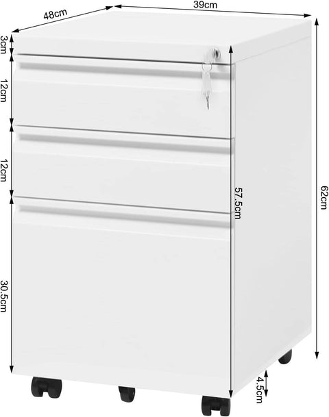 Rootz Multi-Purpose Cabinet - Storage Organizer - Office Cabinet - Secure Locking System - Durable Iron Build - Easy Mobility with Casters - 39cm x 62cm x 46cm
